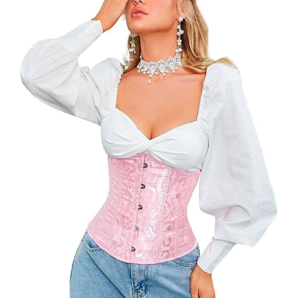 Corset Corselet Cinta Modeladora Redutora Underbust Linha Floral Rosa Claro M637
