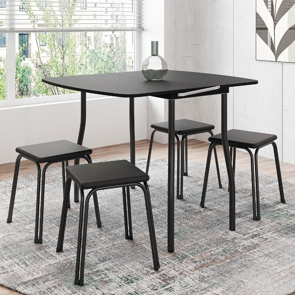 Conjunto Mesa Extensível com 4 Banquetas Preto Carraro