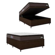 Cama Box Baú Casal Colchão Espuma D45 Pillow Top Strong 138x188x65cm Marrom Hellen - Suporta até 150kg por Pessoa
