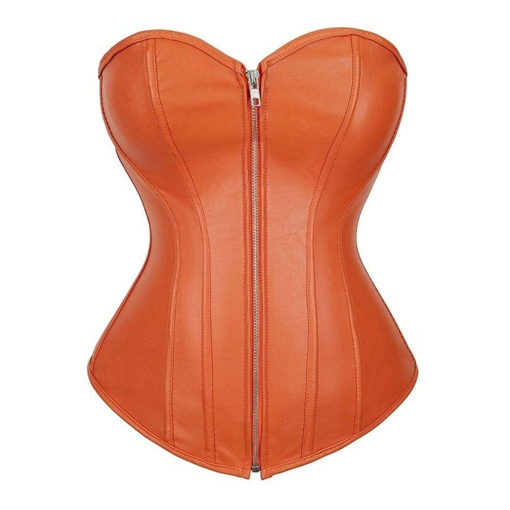 Corpete Corset Corselet Espartilho Couro Laranja M653