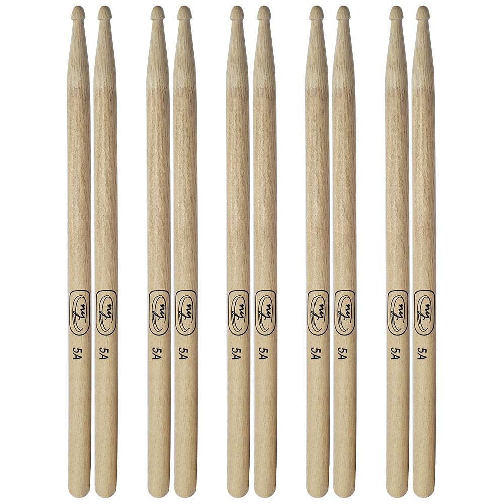 Kit com 5 Pares de Baquetas para Bateria Hickory 5A New York