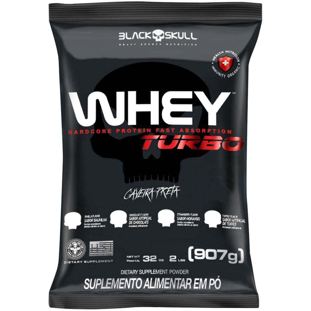 Whey Protein Black Skull Morango Whey Turbo - Refil - 907g