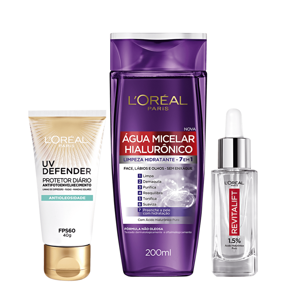 Kit L`Oréal Paris Hialurônico & UV Defender (3 produtos)