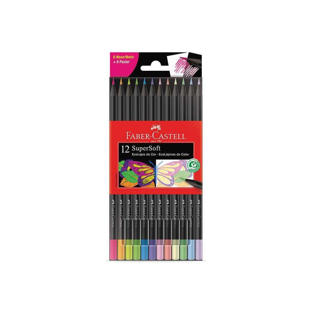 Lápis de Cor  Faber-Castell EcoLápis SuperSoft Cores Neon Pastel 12 Cores