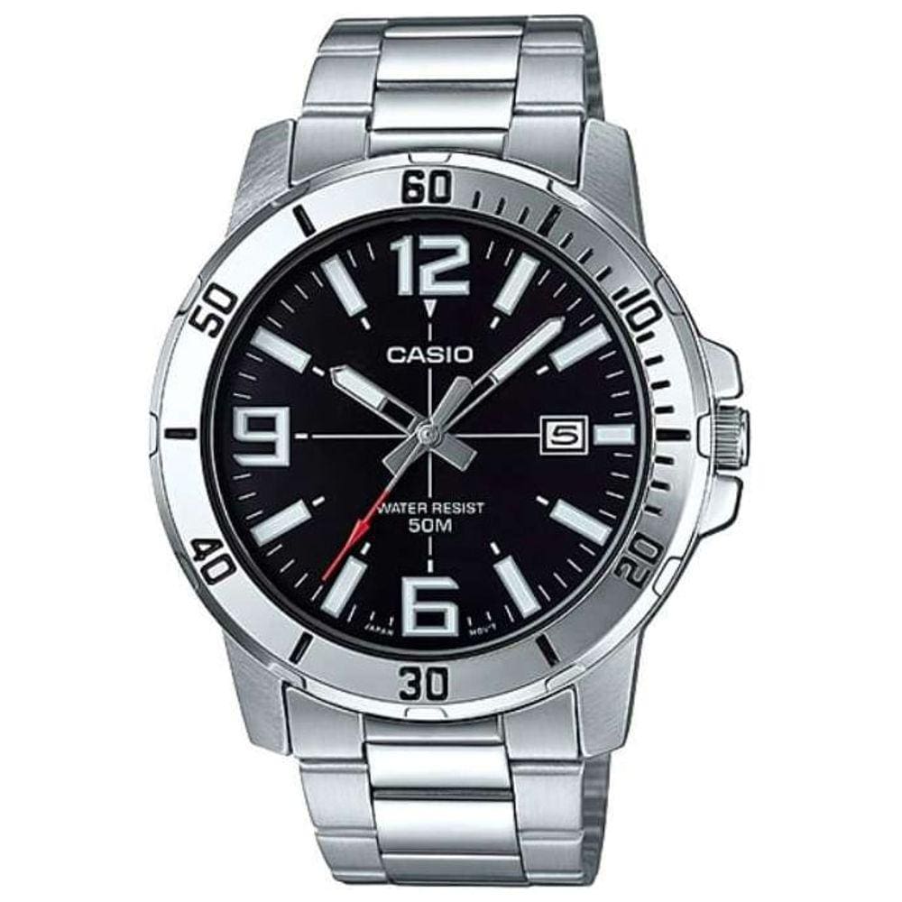 Relógio CASIO masculino preto prata MTP-VD01D-1BVUDF