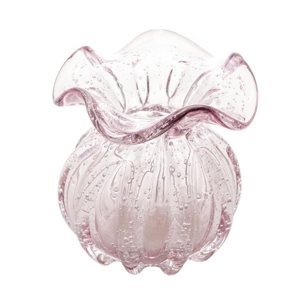 Vaso Wolff Italy de Vidro Rosa Claro 10cm x 11cm