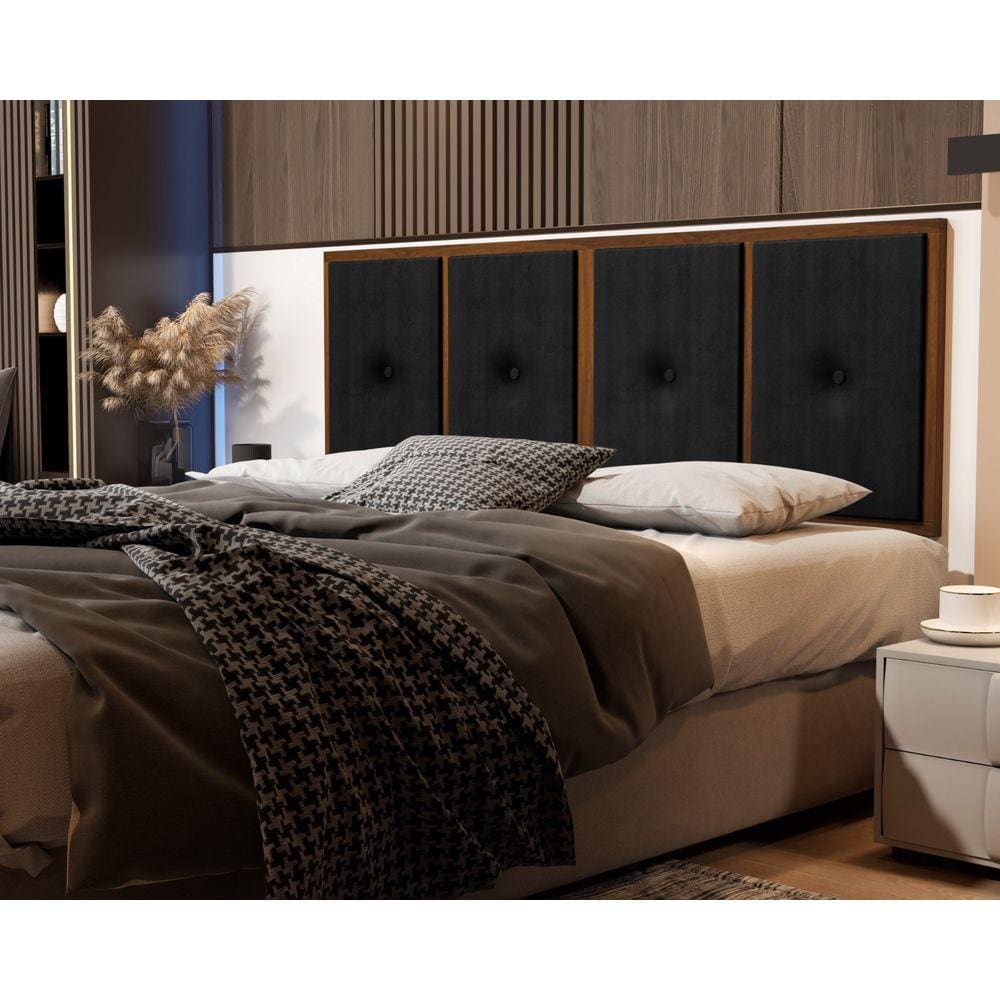 Painel Cabeceira Box Queen 1,60 Duda Madeira Preto - Comprar Moveis em Casa