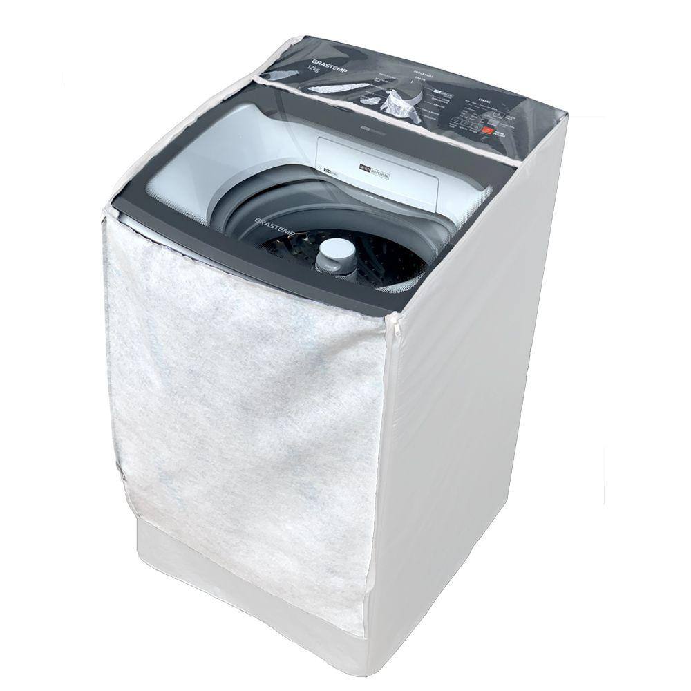 Capa Maquina De Lavar Brastemp 17kg Bwk Ziper Transparente Branca