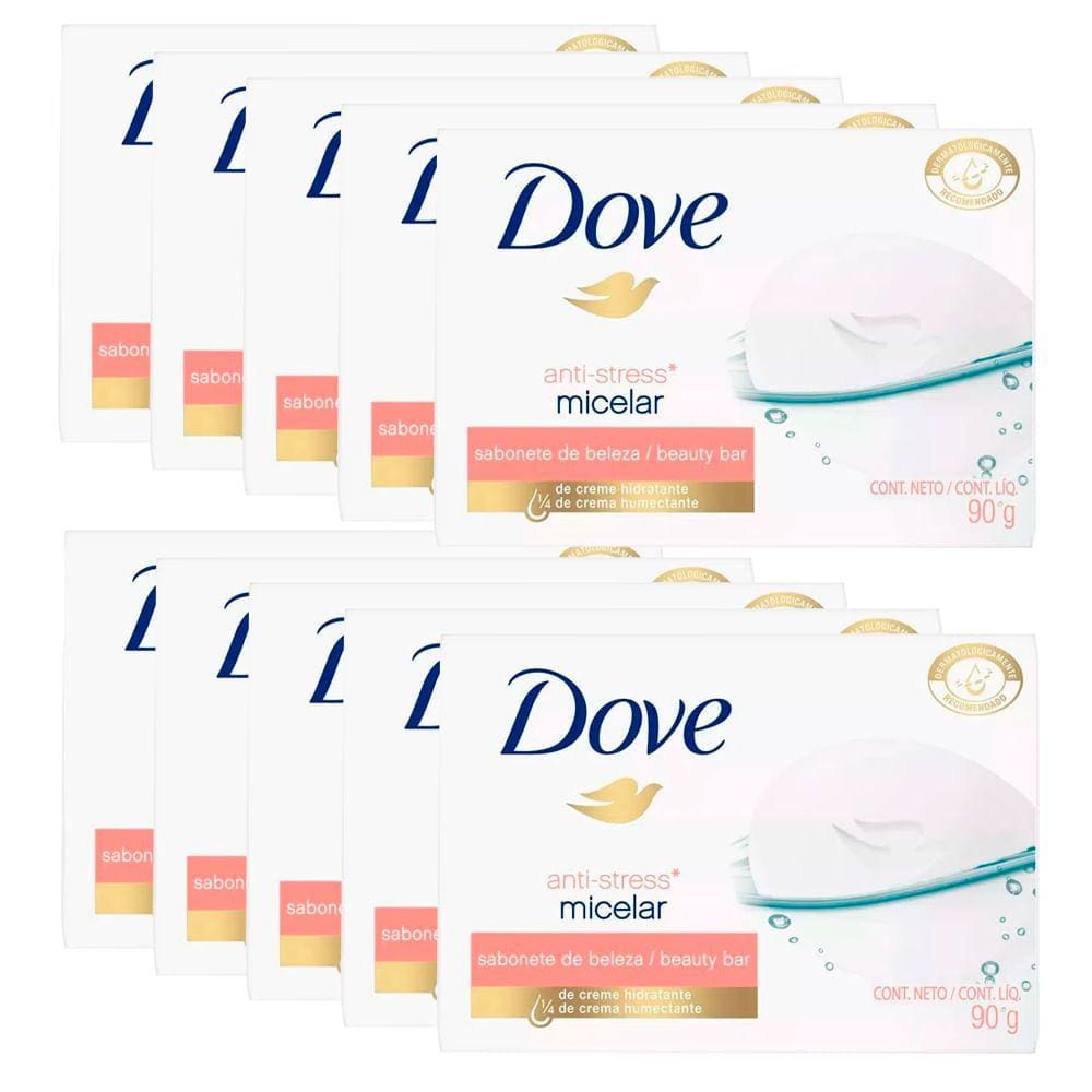 Kit Sabonete Em Barra Dove Micelar Anti-Stress 90g 10 Unidades
