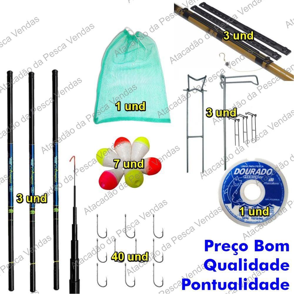 Kit Pescaria Completo 3 Varas Mao Telescopica
