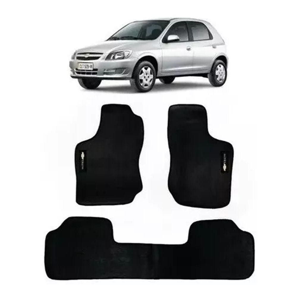 Jogo Tapete Carpete Bordado Chevrolet Celta 2000 a 2014 Preto