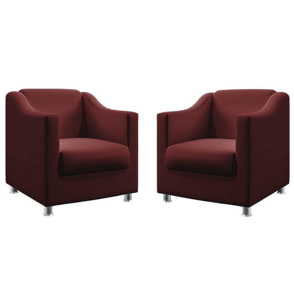 Kit 2 Poltronas Decorativa Estofada para Sala de Estar Alya Sued Bordô Aradecor