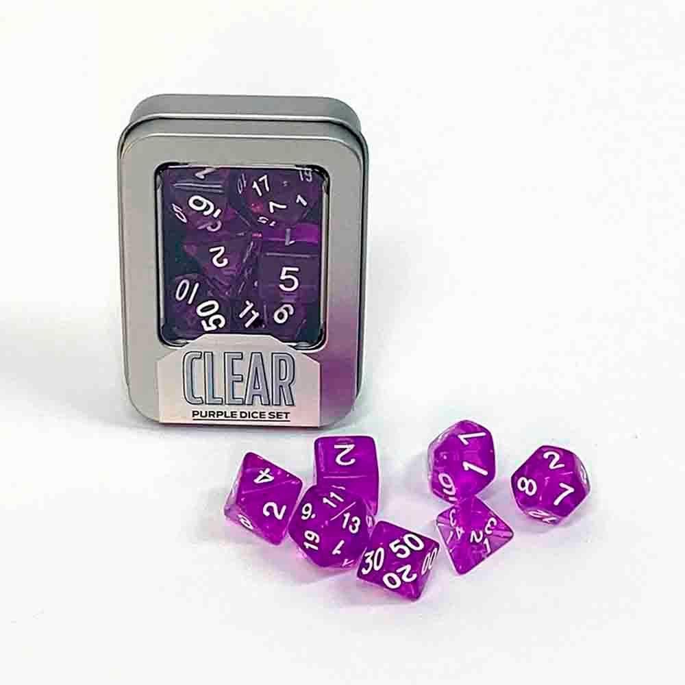 Conjunto de 7 Dados Clear para RPG (D4, D6, D8, D10, D10%, D12, D20)