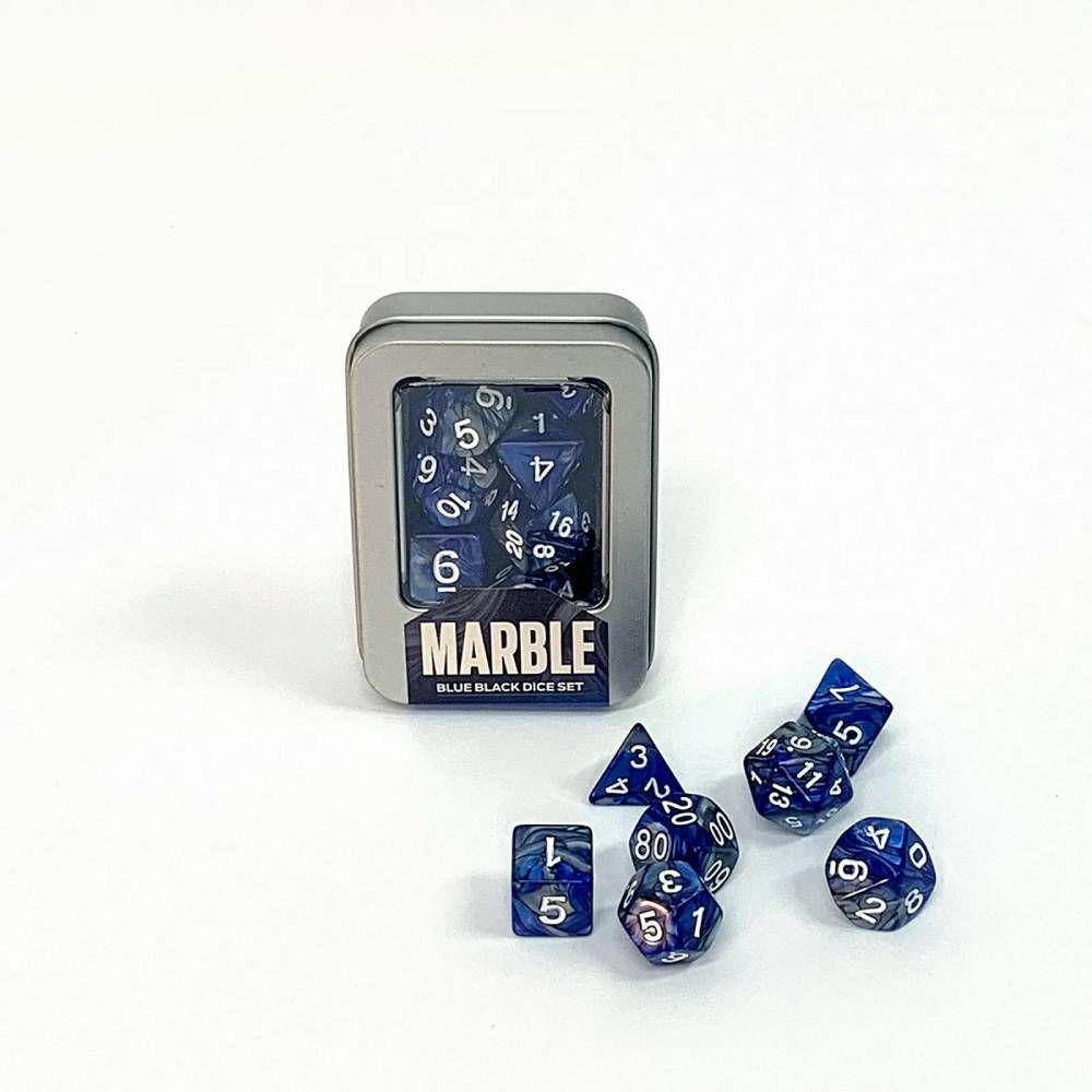 Conjunto de 7 Dados Marble para RPG (D4, D6, D8, D10, D10%, D12, D20)