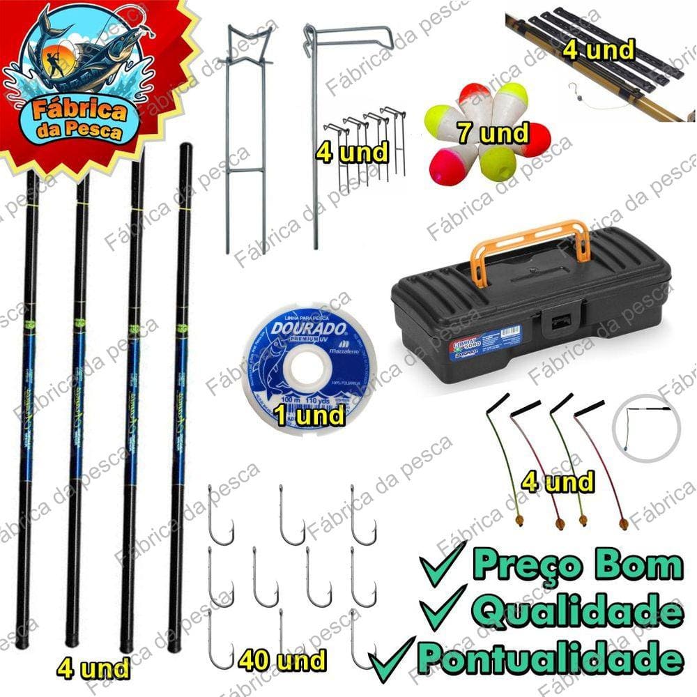 Kit Pesca 4 Varas Telescopica Carbono+fibra 3 Metros