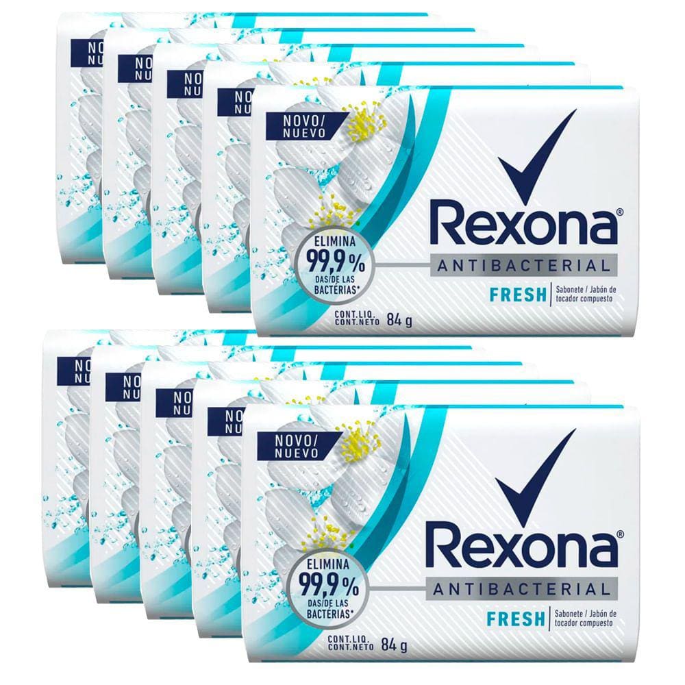 Kit Sabonete Em Barra Rexona Antibacterial Fresh Branco 84g 10 Unidades