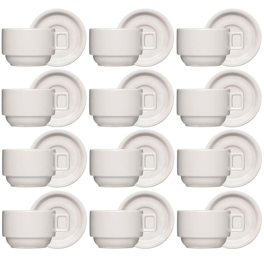 Conjunto 12 Xícaras Café Chá com Pires 210ml Bar Hotel Porcelana Branca Germer