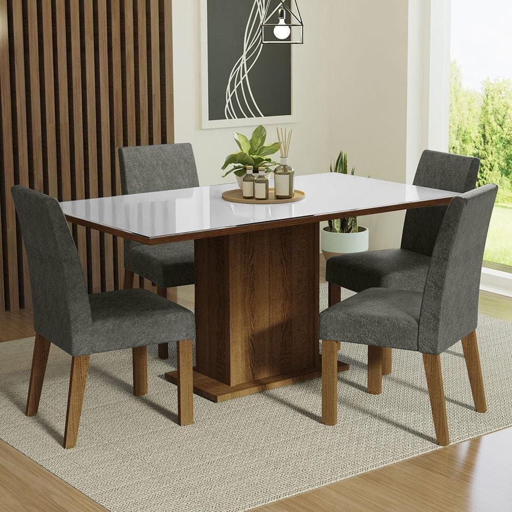Conjunto Sala De Jantar Mesa Tampo De Vidro 4 Cadeiras
