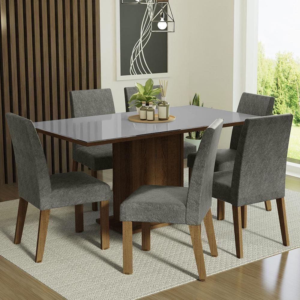 Conjunto Mesa Tampo De Vidro 6 Cadeiras