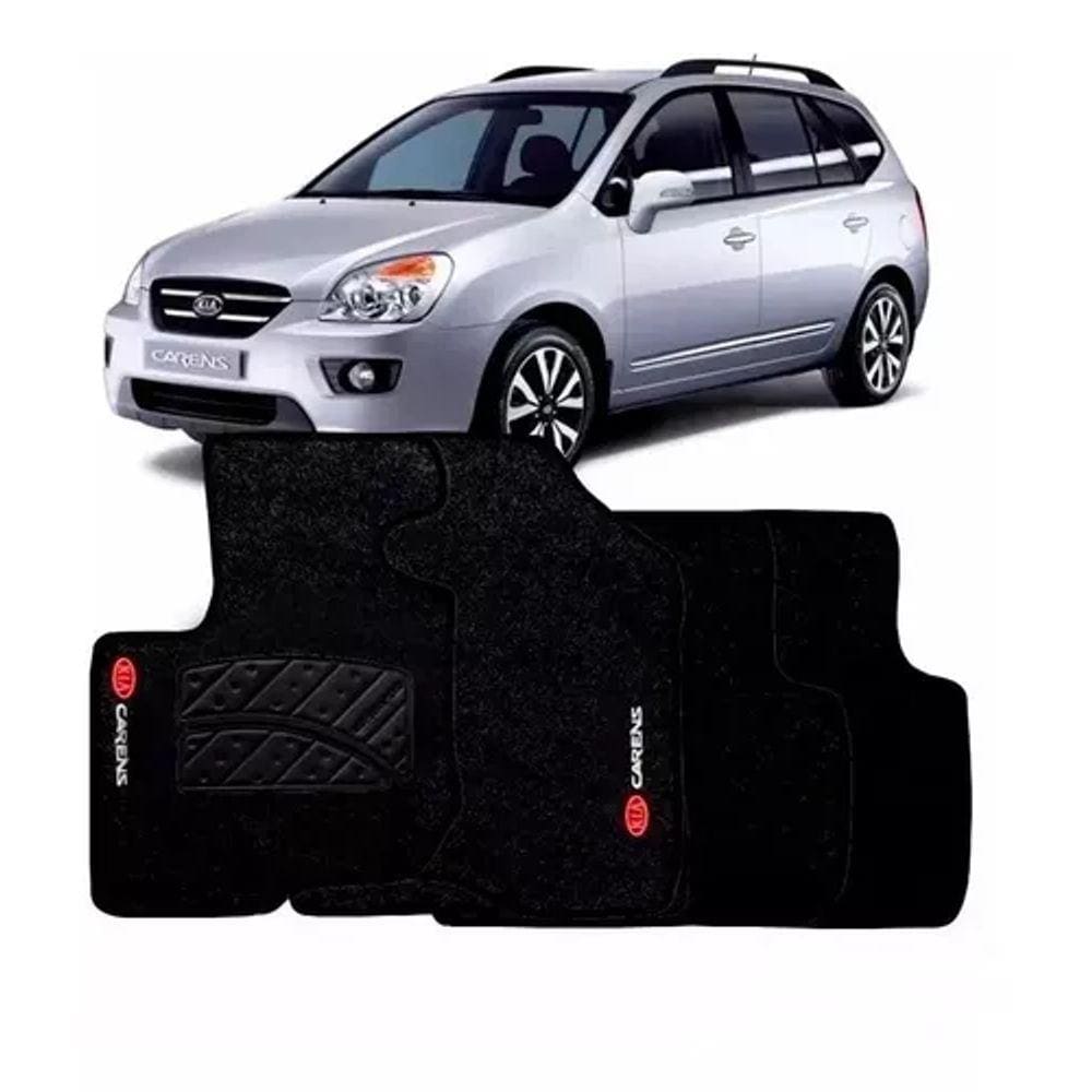 Jogo Tapete Carpete Kia Carens 2010 a 2011 com Logo Bordado Preto
