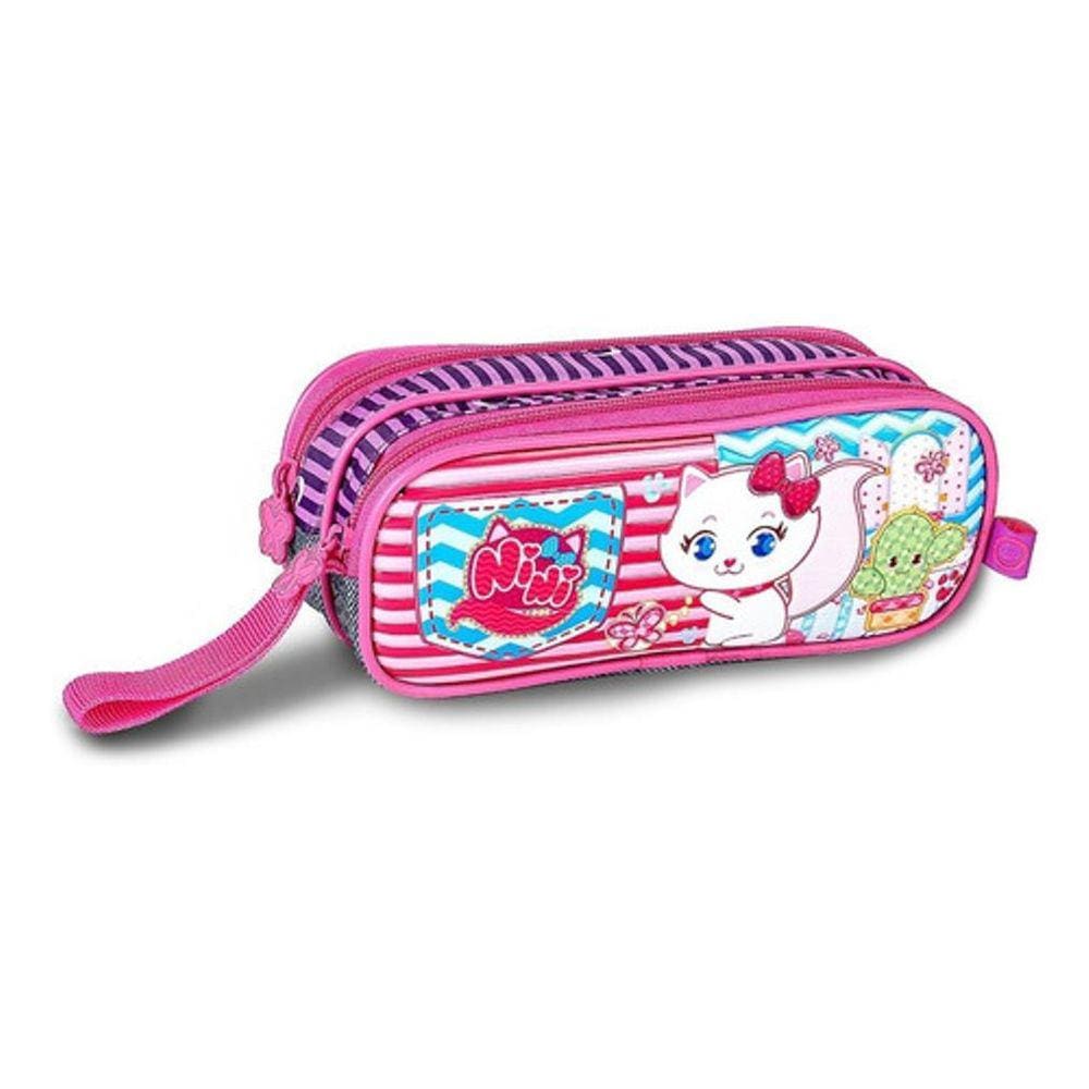 Estojo Duplo Gatinha Nini Grande Infantil Meninas Escolar