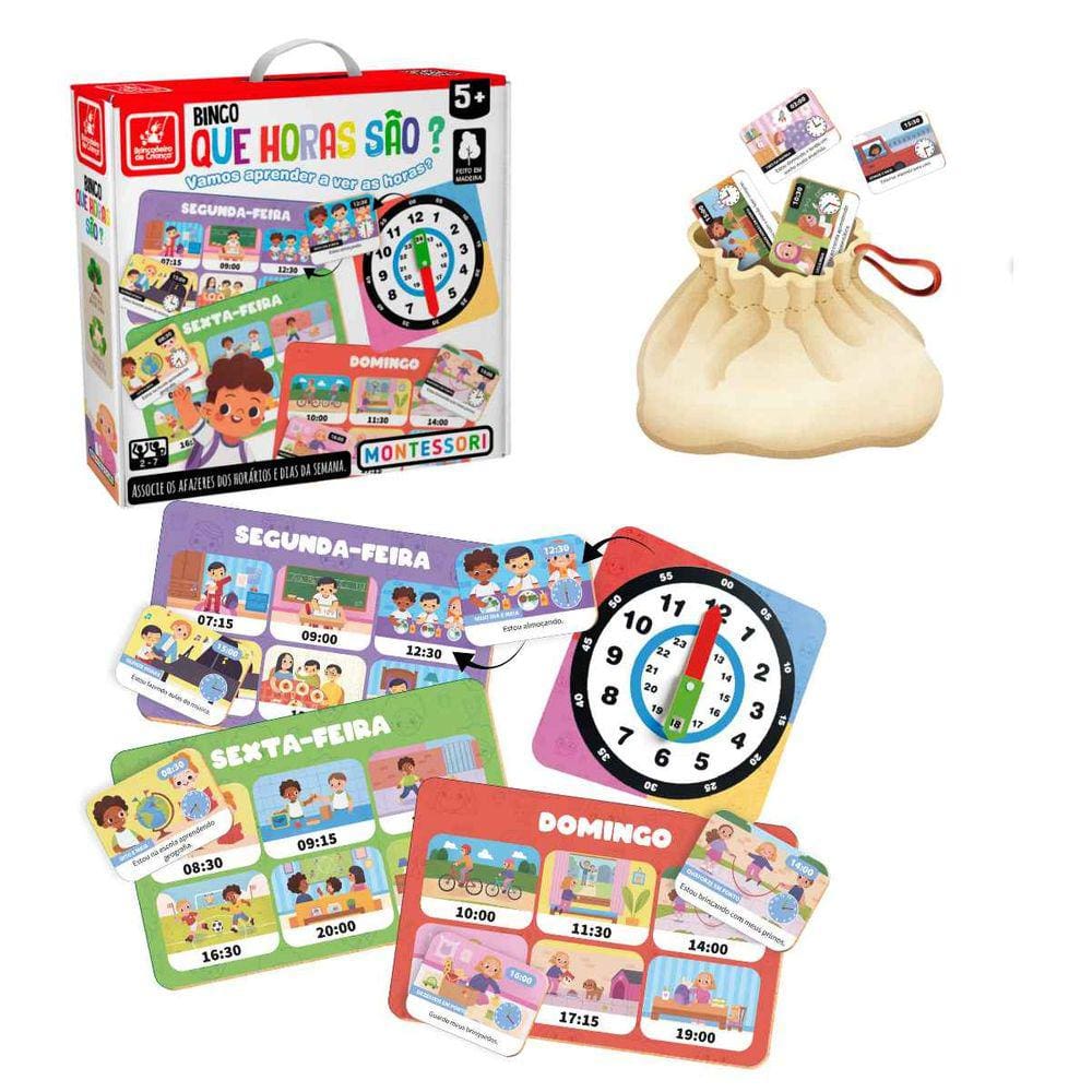 Jogo Bingo Que Horas São Montessori Brincadeira De Criança Feito Em Madeira Infantil Educativo +5 Anos