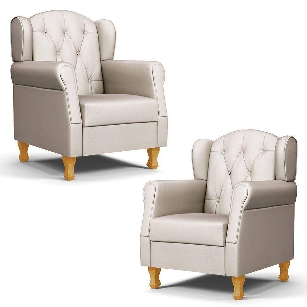 Kit 02 Poltronas De Amamentação E Descanso Pés Madeira Lucy P04 Sintético Bege - Mpozenato