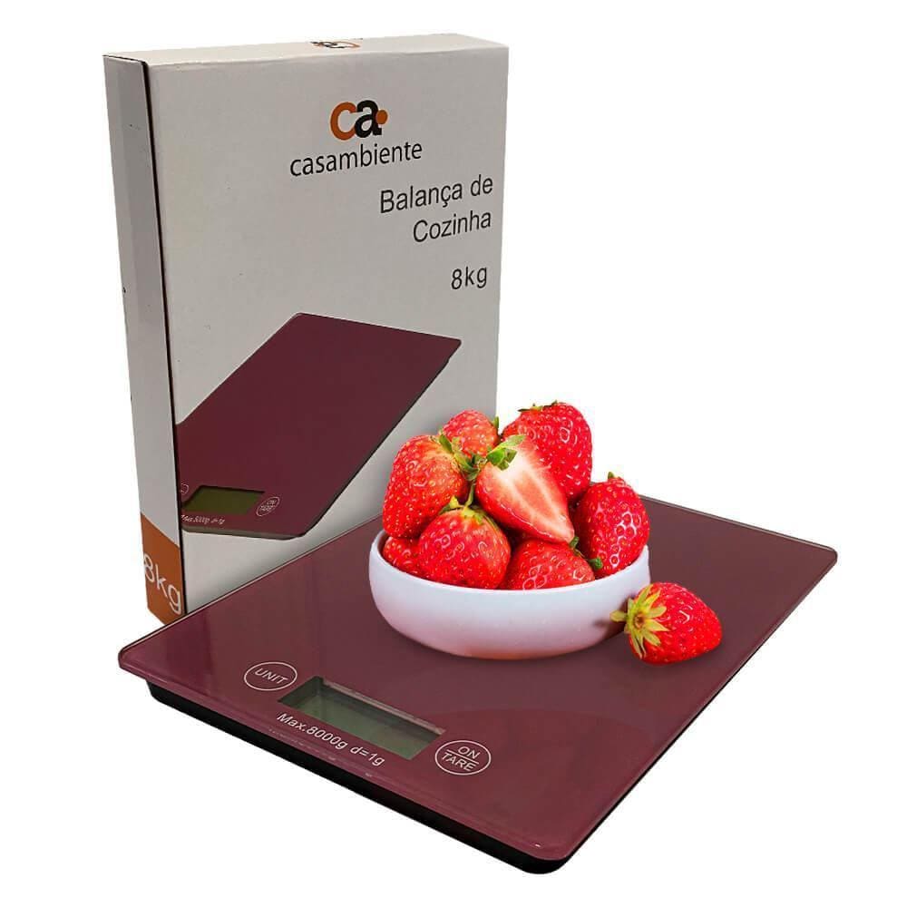 Balança Digital De Cozinha Até 8kg Vinho - Casambiente