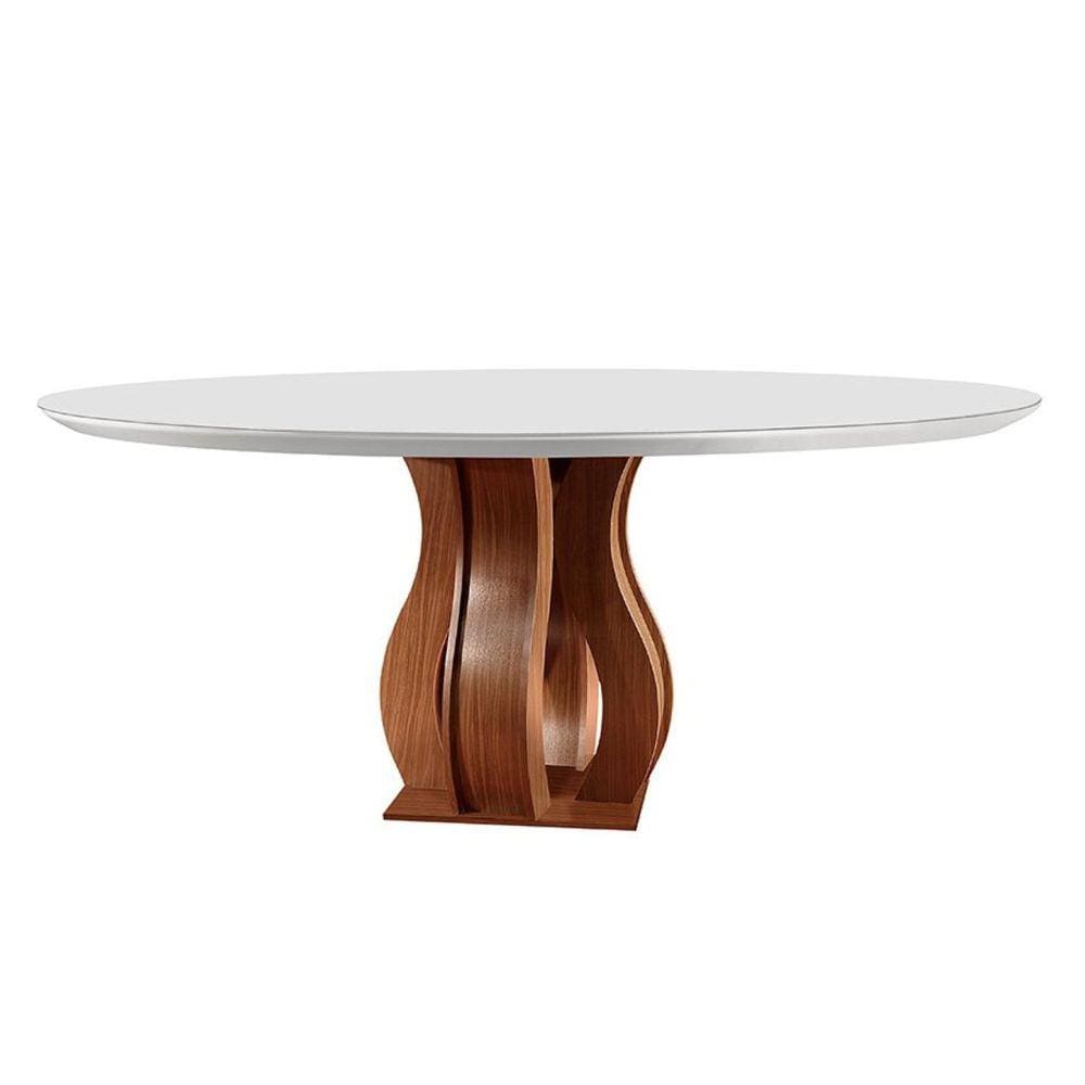 Mesa para Sala de Jantar 135cm Redonda Tampo Vidro/MDF Nuance Yescasa Castanho Prêmio/Off white