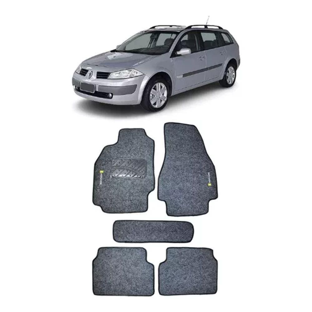Jogo Tapete Carpete Renault Megane 2007 a 2011 com Logo Bordado Grafite