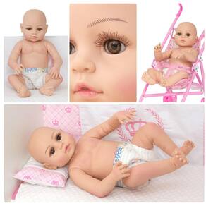 Boneca bebe reborn menina com 48cm corpo silicone roupa azul claro