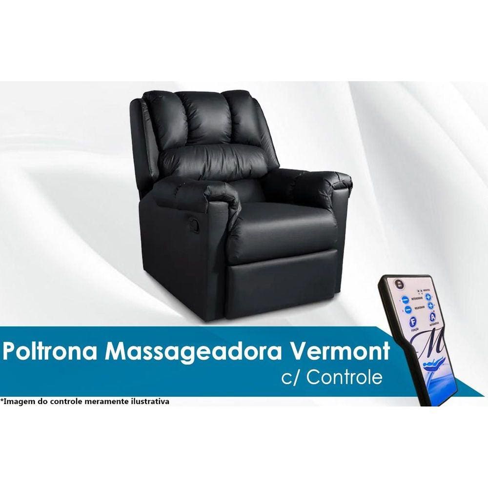Poltrona Reclinável p/ Sala Vermont Zero Wall c/ Massagem Courano Preto - Probel