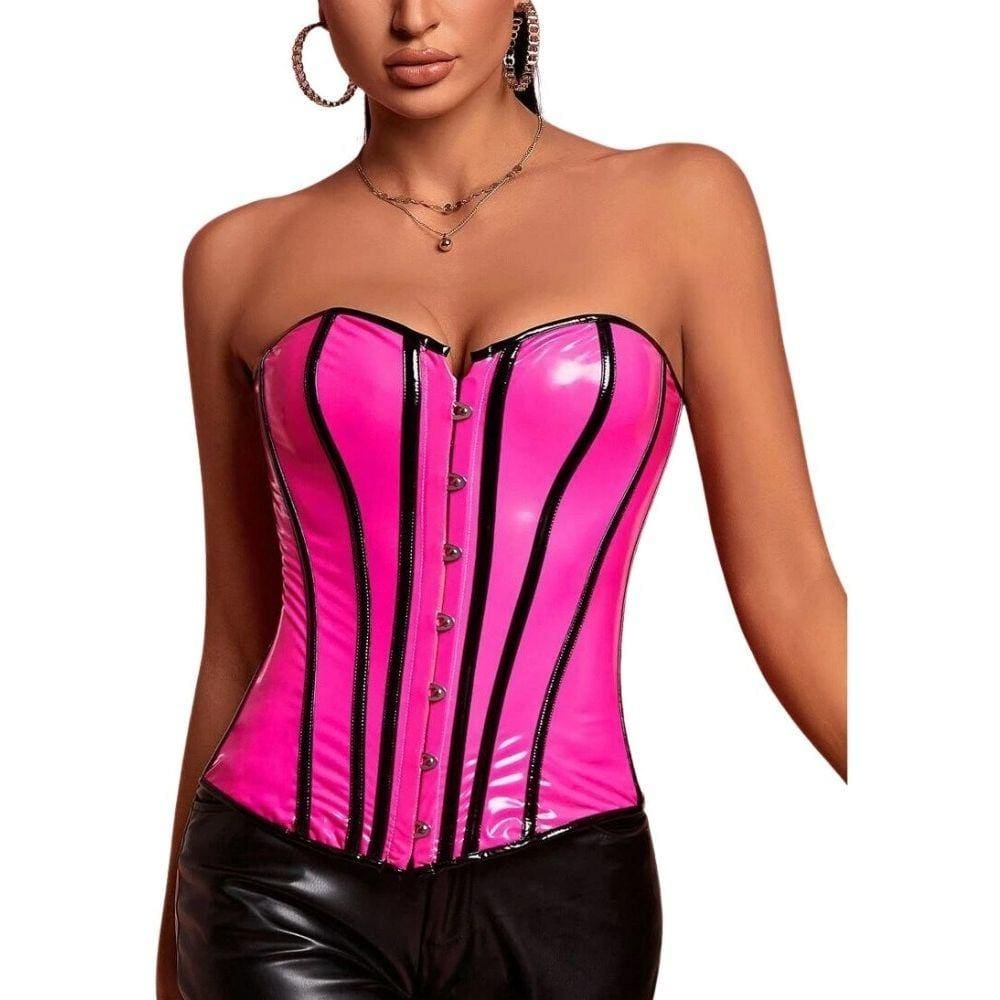 Corset Corpete Corselet Modela Cintura Vinil Linha Luxo Rosa Pink M761