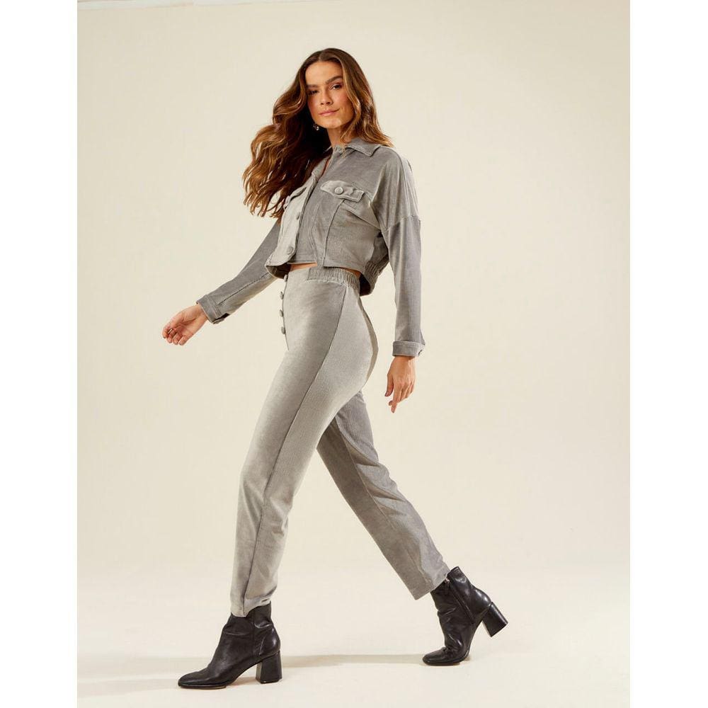 Calça Zinzane Feminino Botões Veludo Colete - Cinza