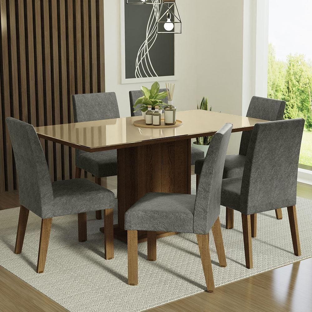 Conjunto Mesa Tampo De Vidro 6 Cadeiras