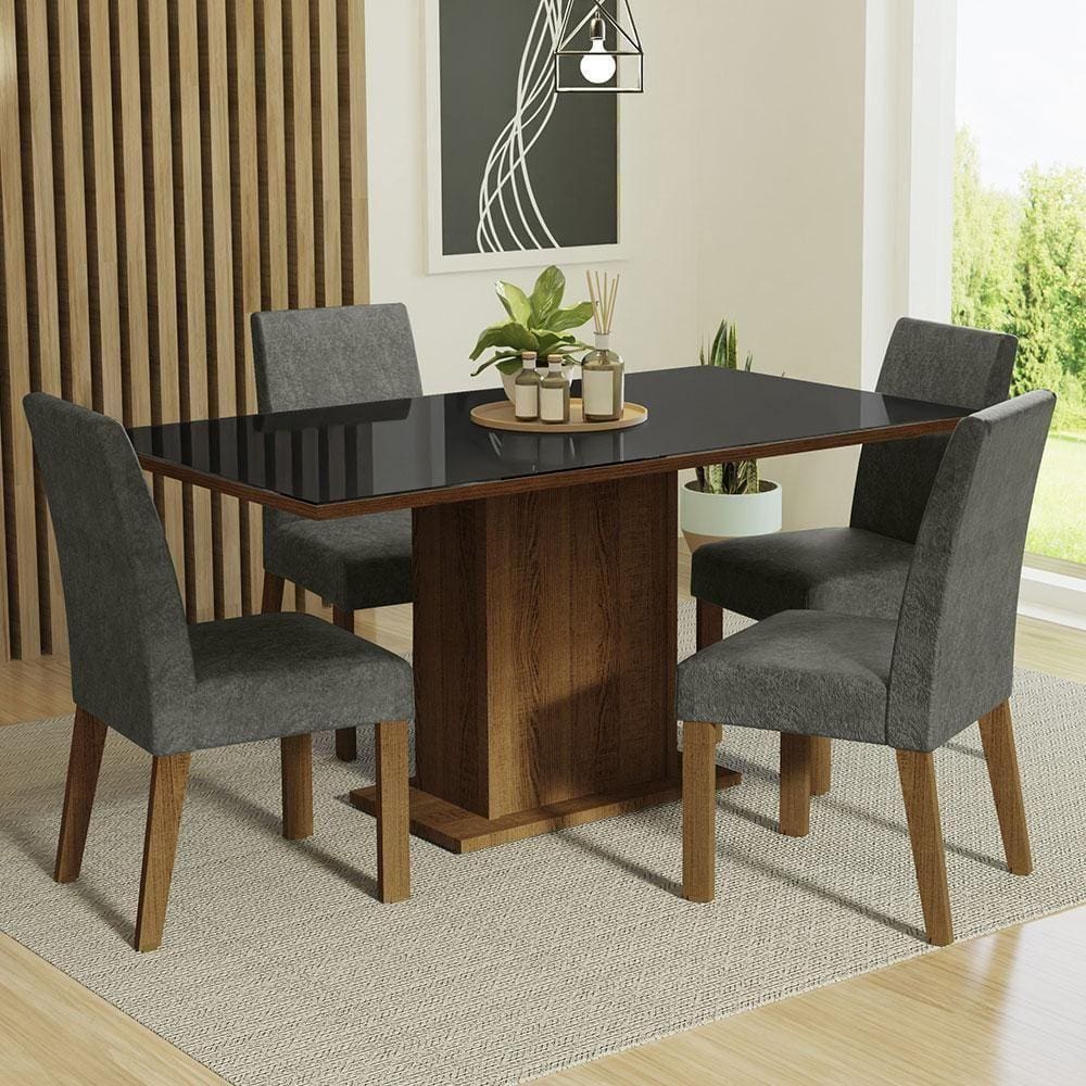 Conjunto Mesa Tampo De Vidro 4 Cadeiras
