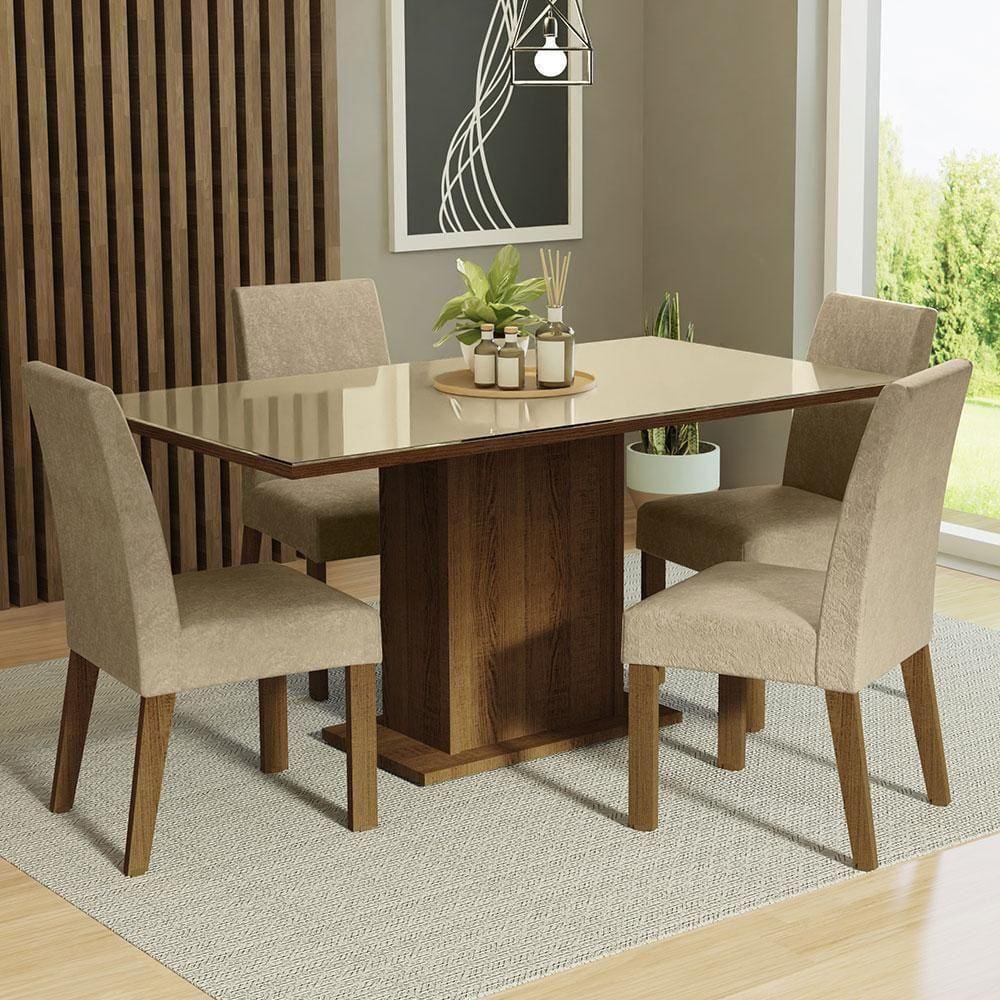 Conjunto Mesa Tampo De Vidro 4 Cadeiras