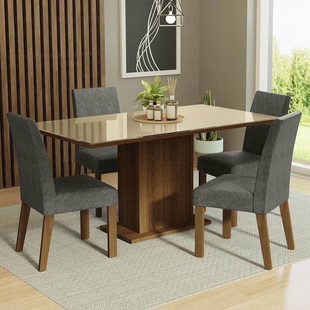 Conjunto Mesa Tampo De Vidro 4 Cadeiras