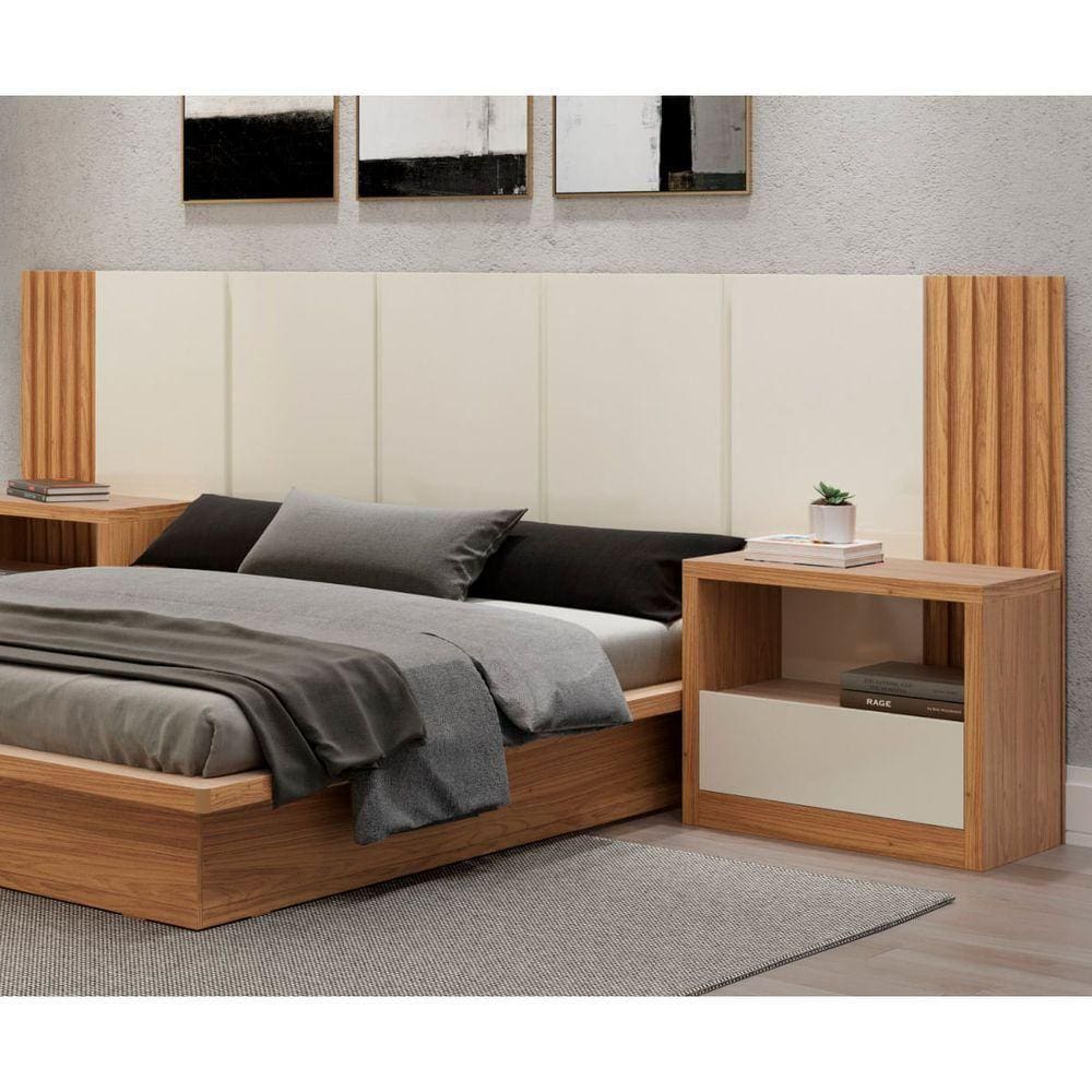Cabeceira Casal Queen 300X120cm Off White/freijó Dalla Costa