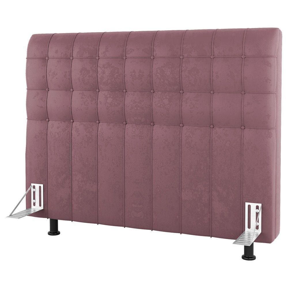 Cabeceira Cama Box Solteiro Dahlia 90Cm Com Frame Veludo Rosê - Desk Design