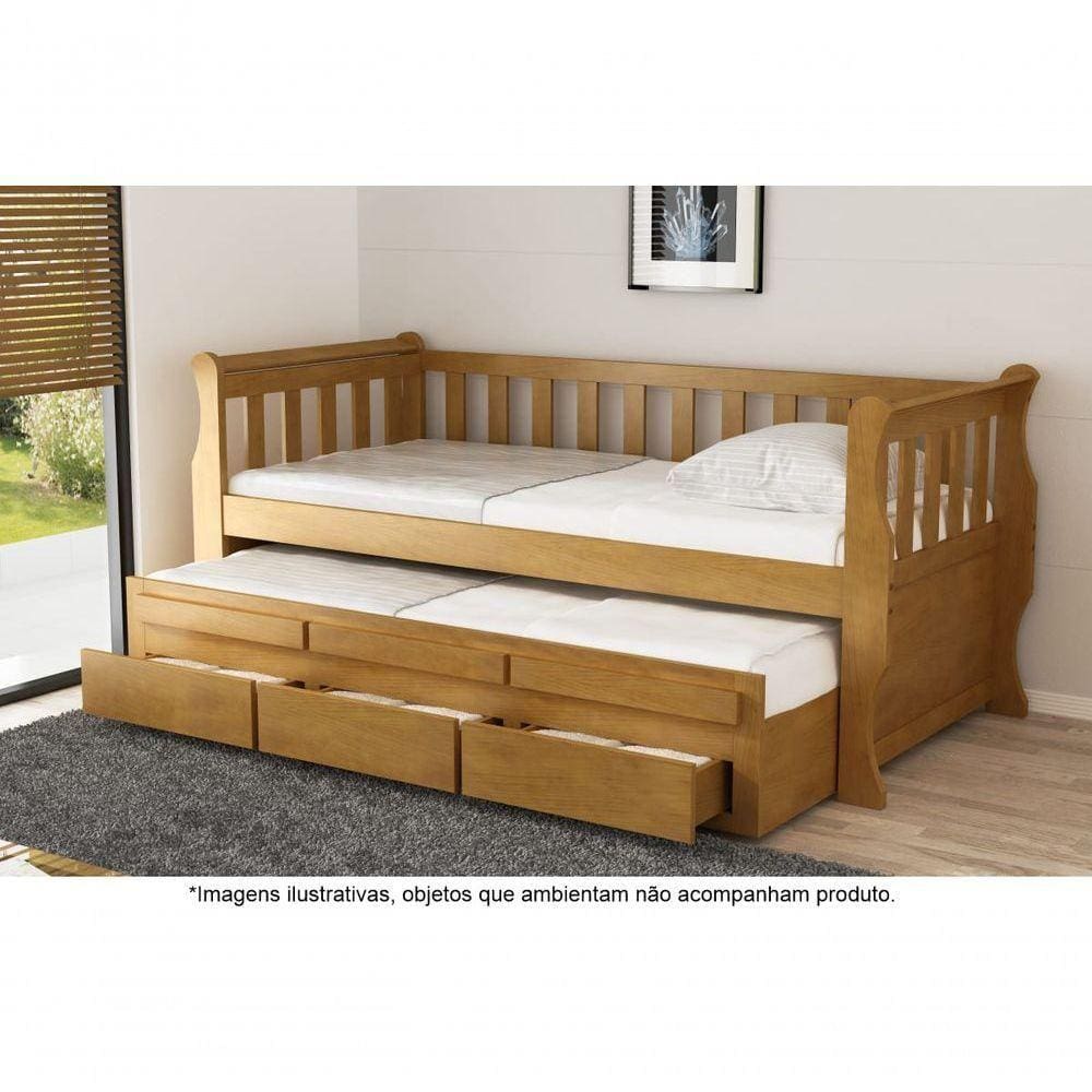 Bicama Solteiro Com 3 Gavetas Em Madeira Maciça Crystal Imbuia