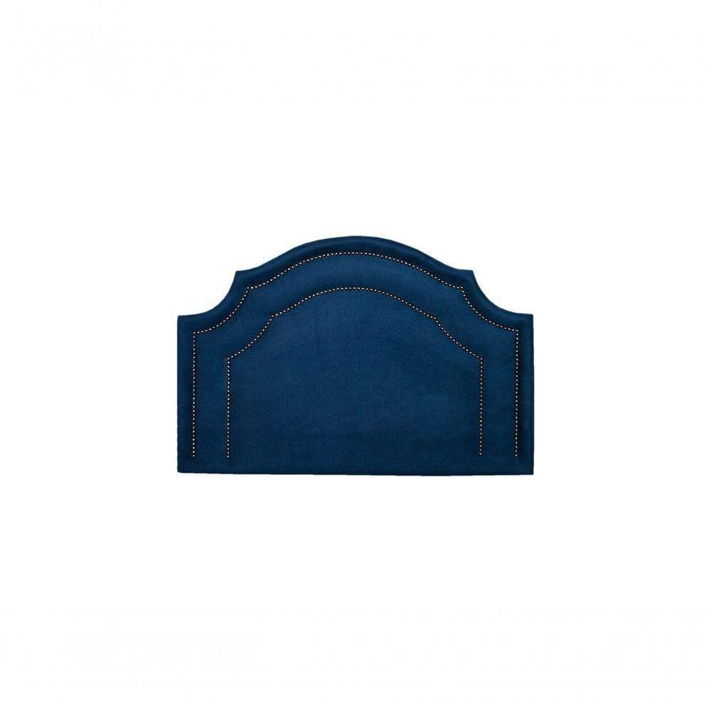 Cabeceira Solteiro Luxo 90x60 Suede Azul Tachas Fumê