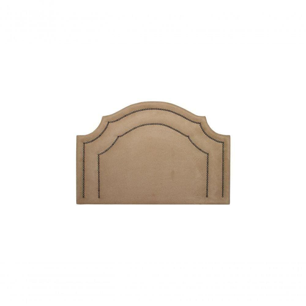 Cabeceira Solteiro Luxo 90x60 Suede Bege Tachas Fumê