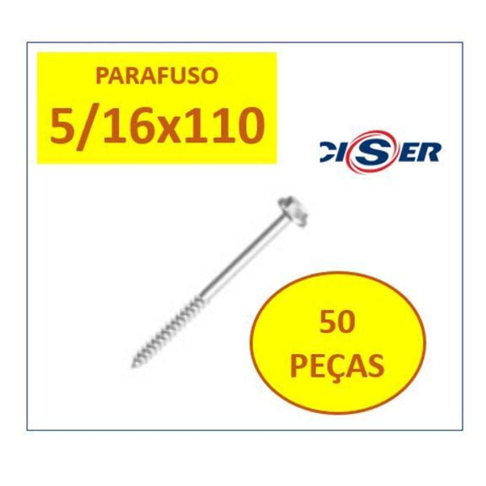 50 Pçs Parafuso P/Telha Sextavado Soberba 5/16 X 110Mm