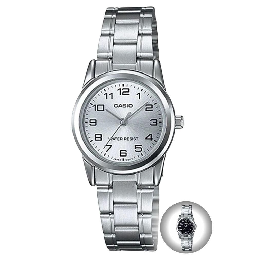 Relógio Feminino Casio Collection Classico Pequeno Casual Aço Inóx Prata LTP-V001D