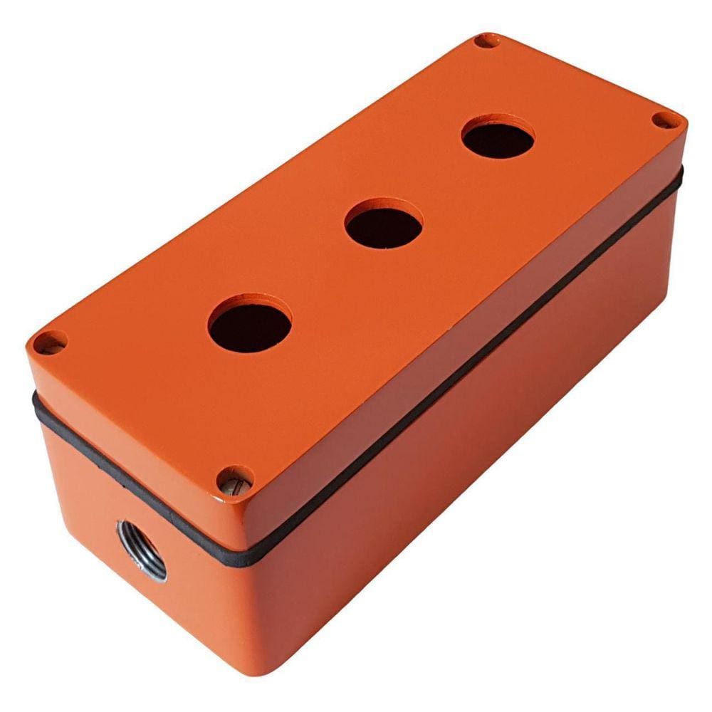 Caixa / Botoeira Metálica Alumínio 3 Furos 22Mm Laranja Ip66