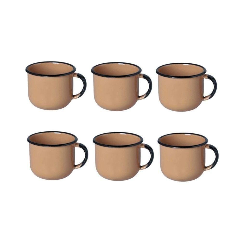 Jogo De Xícara De Cafezinho 06 Peças Esmaltada Marrom 120 Ml Ewel