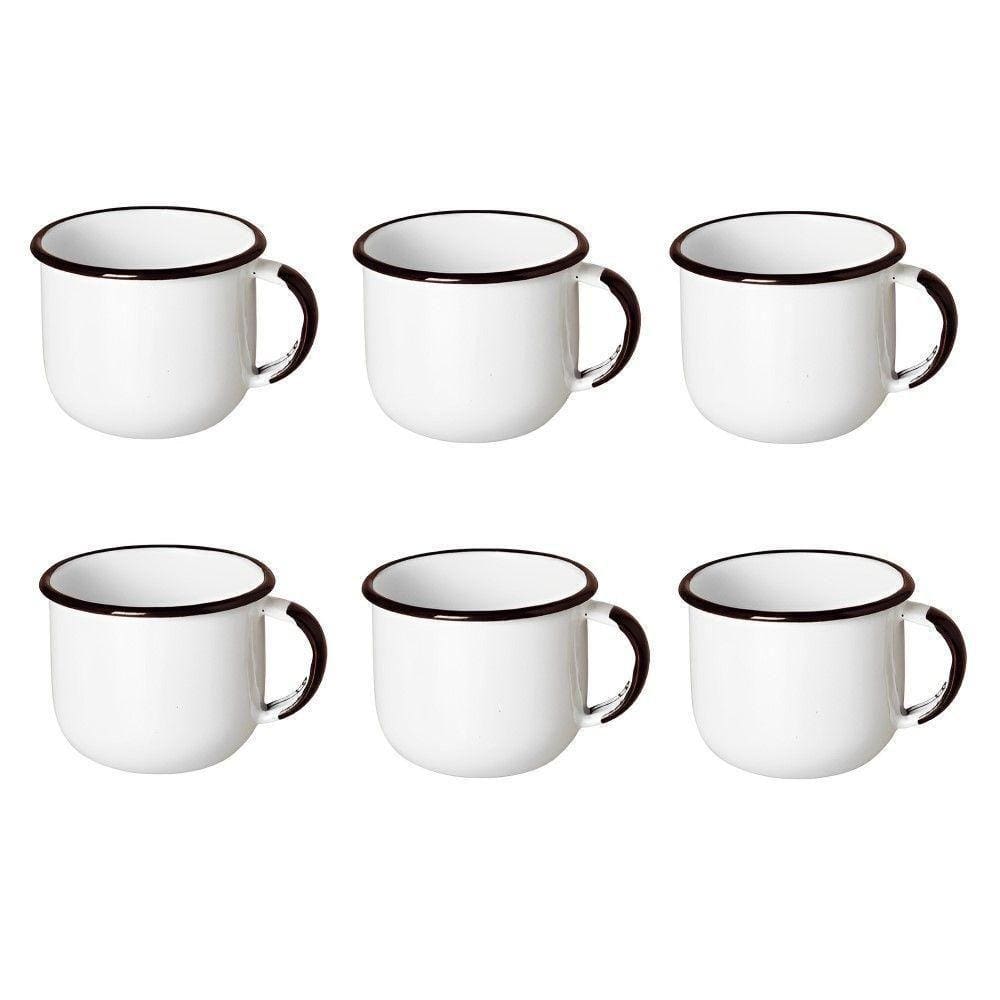 Jogo De Xícara De Chá 06 Peças Esmaltada Branco 240 Ml Ewel