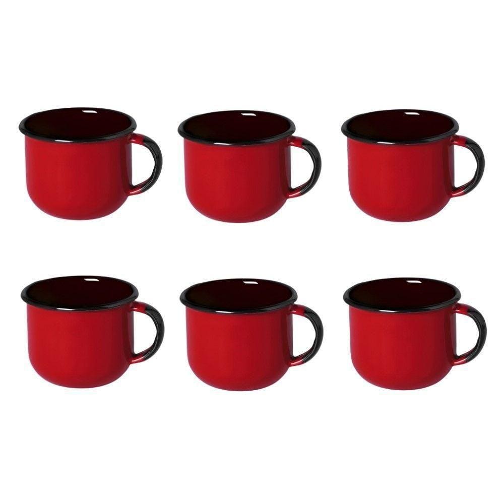 Jogo De Xícara De Chá 06 Peças Esmaltada Vermelho 240 Ml Ewel