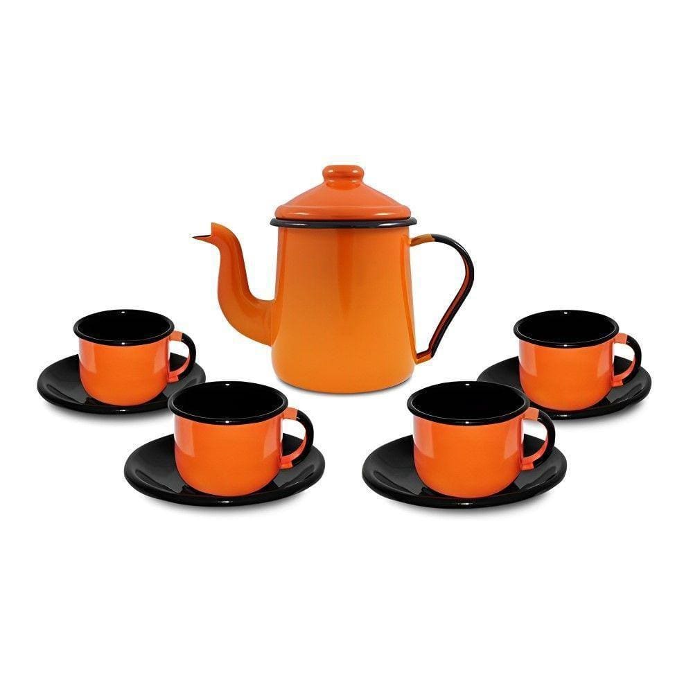 Conjunto Para Café Esmaltado 9 Peças Laranja Ewel